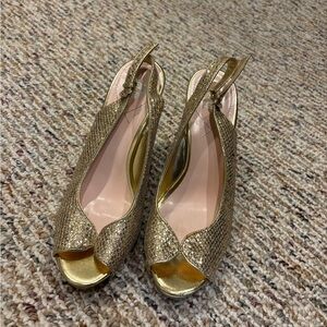 Elegant Gold Peep-Toe Slingback Heels